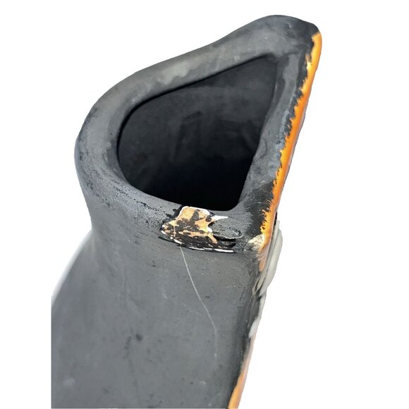 Vintage Handcrafted Black Clay Owl, Orange with Red Heart, Raku Pottery *Chips* - Picture 11 of 12